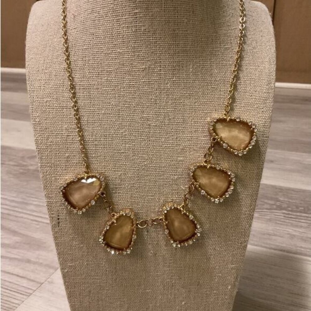 Gold Statement Necklace With Five Oval Gemstone Pendants & Adjustable Chain